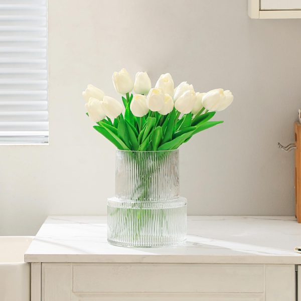 oem/odm services glass vase, ribbed vase, flower vase, fluted glass vase, clear vase, ribbed glass vase for flowers, modern vase for living room, dining table, entryway, shelf, wedding, office, 7.5 inches affordable bulk deals