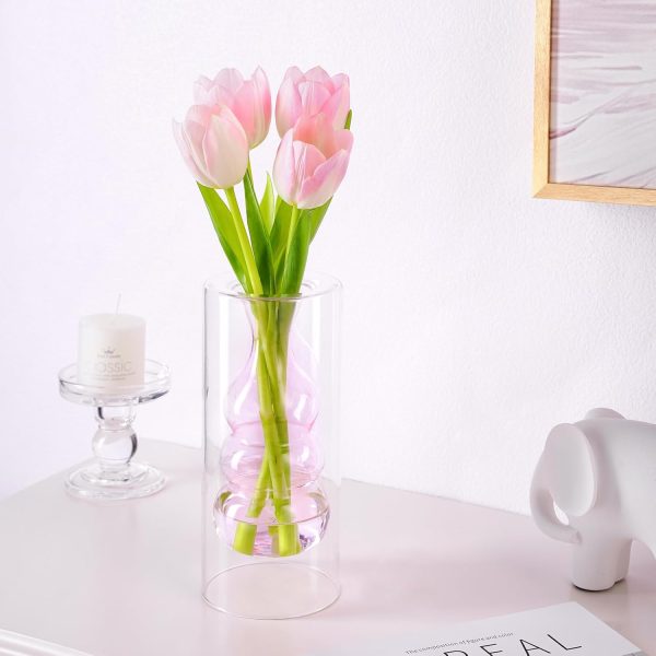 oem/odm services zens modern pink glass vase, hand blown hollowed out bubble decorative glass flower vases for wedding decor home small bouquet. affordable bulk deals