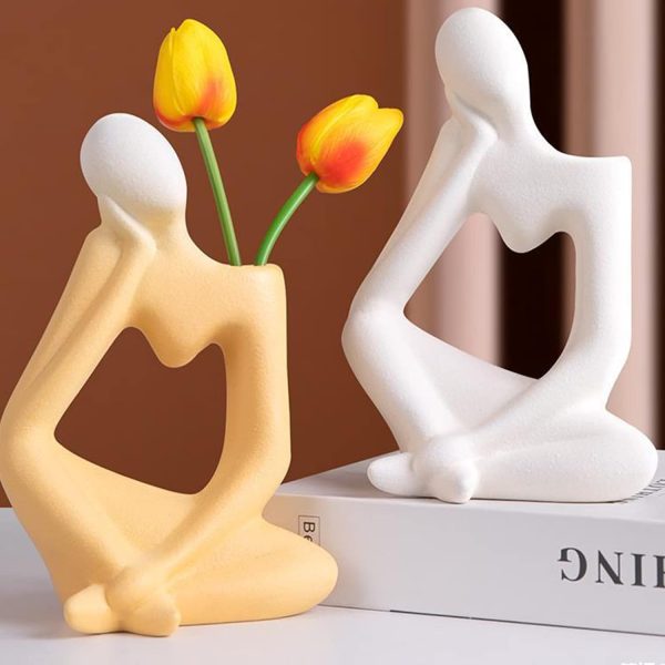 oem/odm services ceramic thinker vase yellow flower vase for home decor modern cute boho vases for table room decor unique aesthetic vase ceramic decorative face vases for centerpieces birthday gifts for women affordable bulk deals