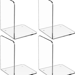 supplier direct maxgear bookends acrylic book ends clear book ends for shelves decorative bookends for shelves non-skid book end heavy duty bookend book holders for shelves book stoppers (2 pair/4 pieces, large) wholesale prices