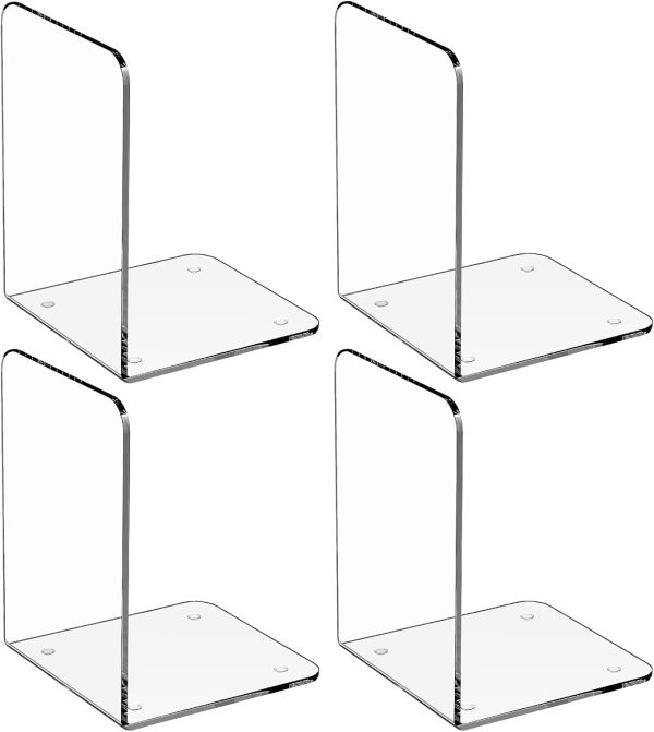 supplier direct maxgear bookends acrylic book ends clear book ends for shelves decorative bookends for shelves non-skid book end heavy duty bookend book holders for shelves book stoppers (2 pair/4 pieces, large) wholesale prices