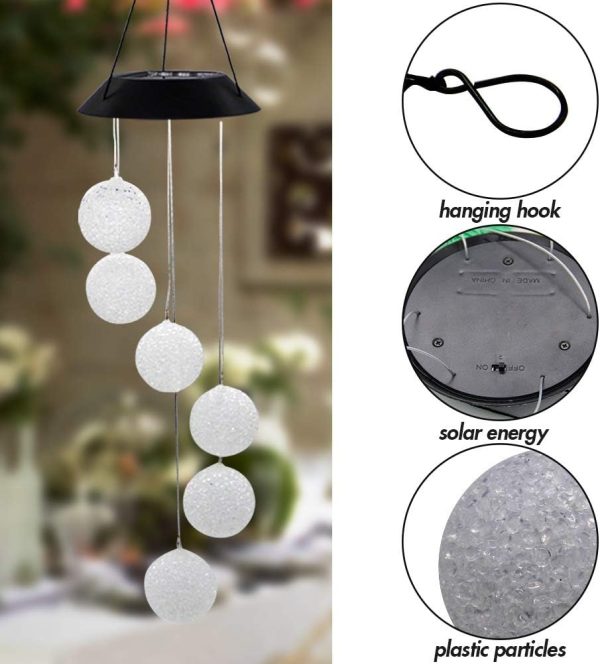 producer to buyer mortime led solar crystal ball wind chime, 25" mobile hanging wind chime for home garden decoration, automatic light changing color discounted pricing