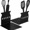 supplier direct black kitchen bookends 5.9 x 3.9 x 3.9 inch spoon decorative cookbook metal book ends with non-slip mat metal cookbook storage books stoppers metal kitchen cookbook holder for shelves kitchen book wholesale prices