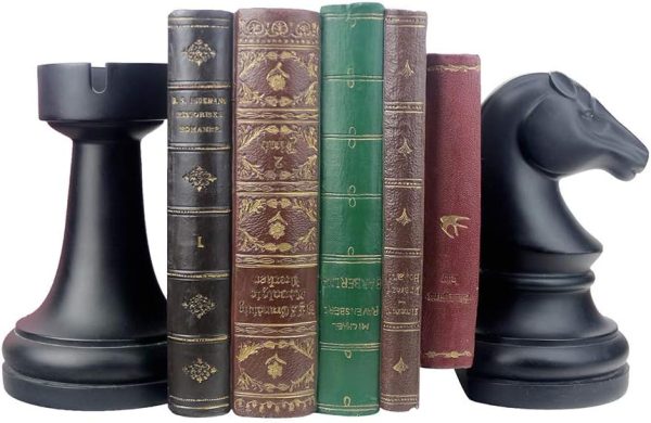 supplier direct decorative bookends chess bookends, black book ends heavy book supports, unique bookends decor for office home desk bookrack, 7"(l) x4(w) x7(h), 1pair/2piece wholesale prices