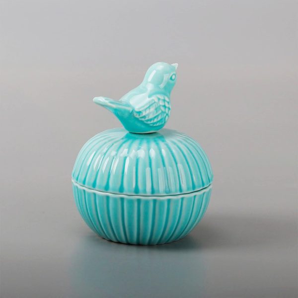 dropship from factory sevenbees blue ceramic jewelry box with bird statue, 2 drawers, ring holder, decorative animal statue, gifts for home decor, wedding, birthday, christmas mass production supply
