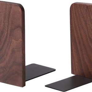 supplier direct muso wood book ends for shelves, non-slip bookends, heavy duty wooden bookend support for books and movies (walnut 1 pair) wholesale prices