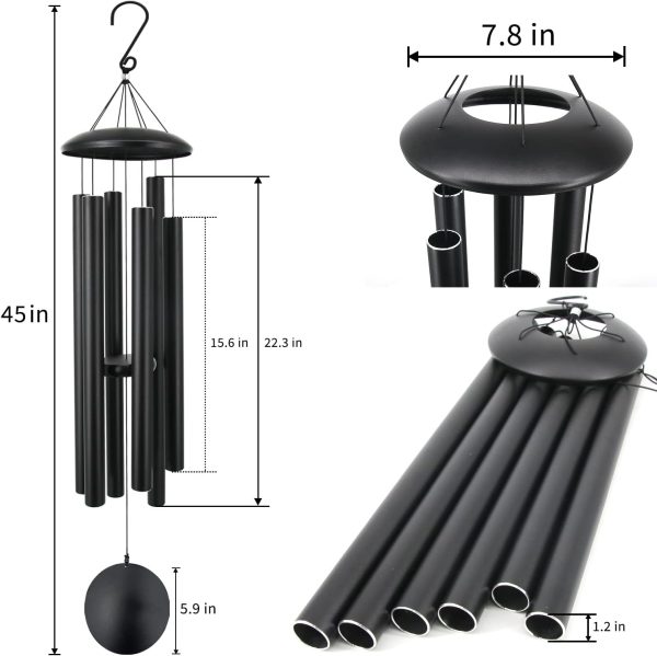 producer to buyer astarin 45 in memorial wind chimes large with 6 heavy tubes, large deep tone wind chimes outdoor for garden hanging décor,sympathy gifts. black discounted pricing