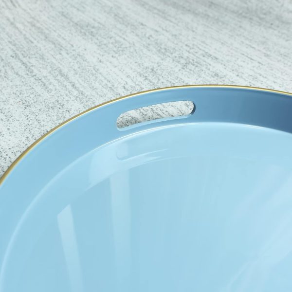 wholesale direct spsyrine round blue decorative tray, 13" plastic serving table tray with handles for breakfast, round modern ottoman tray for coffee table, bathroom, kitchen, living room bulk purchase at factory prices