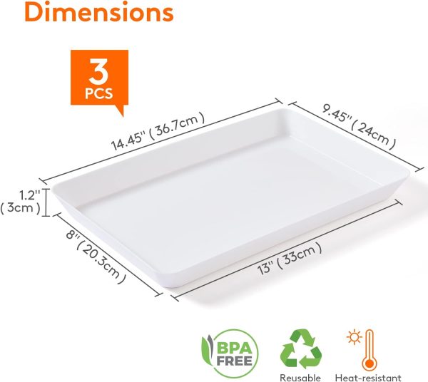 wholesale direct lifewit serving tray plastic for party supplies, 15" x 10" platters for serving food, 3 pcs white reusable tray for veggie, snack, fruit, cookies, desserts in kitchen/pantry organization bulk purchase at factory prices