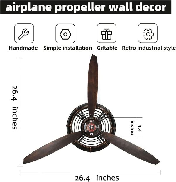 factory direct youki airplane propeller wall decor,aviation decor,pilot gifts,propeller wall sculptures,wall art for kitchen bedroom,living room,kitchen,bathroom, battery operated,metal.bronze volume discount