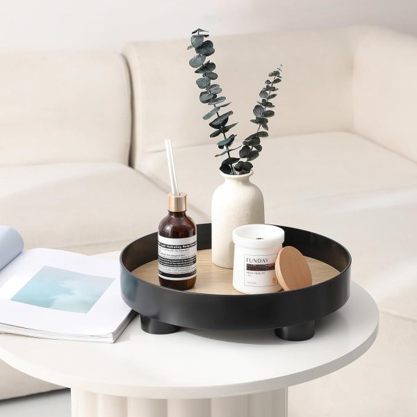 wholesale direct decorative tray coffee table tray round trays for home decor bathroom counter tray perfume organizer for dining table, dresser, kitchen,12 inch, black bulk purchase at factory prices
