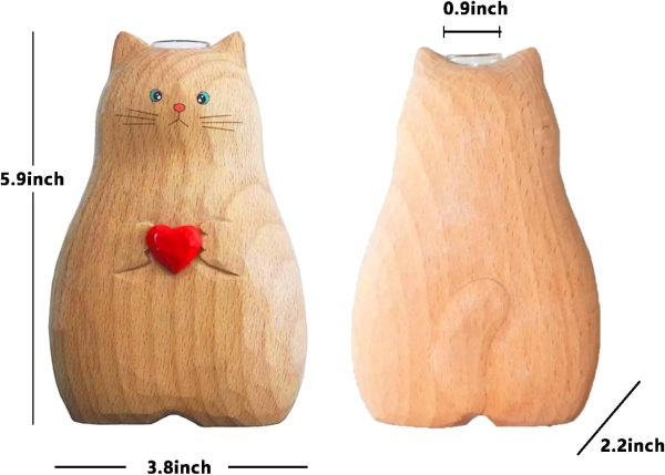 oem/odm services cat vase handmade wooden vase, home decor small vases,solid wood cat statue holding heart shaped,modern creative cat decor affordable bulk deals