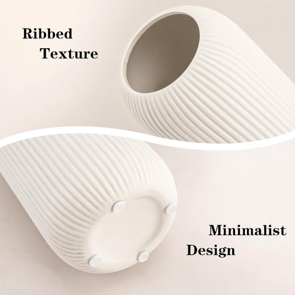 oem/odm services white ceramic vase for flowers, 8 inch flower vase modern white vase home decor, small vase, ribbed textured vase for pampas grass decorative vase, for farmhouse coffee table bookshelf home living affordable bulk deals