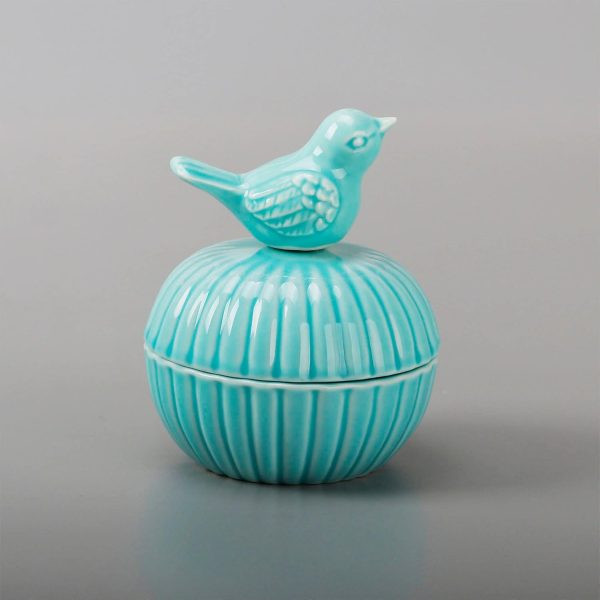 dropship from factory sevenbees blue ceramic jewelry box with bird statue, 2 drawers, ring holder, decorative animal statue, gifts for home decor, wedding, birthday, christmas mass production supply