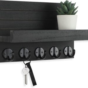 bulk purchase key holder for wall, decorative key and mail holder with shelf has large hooks for bags, coats, umbrella – paulownia wood key hanger with mounting hardware (9.8”w x 6.7”h x 4.2”d) trade price