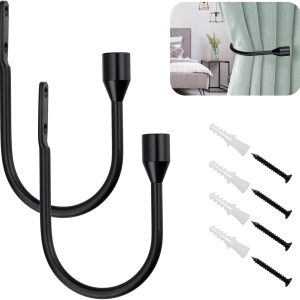 bulk purchase sumnacon 2 pcs metal curtain holdbacks, decorative wall mounted drapery tiebacks with screws, heavy duty window treatment holdbacks for home decor, black factory discount