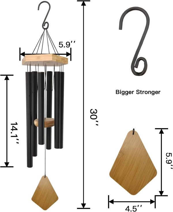 producer to buyer wind chimes outdoor deep tone, 30 inches wind chimes outdoor, memorial wind chimes with hook as gifts for mother's day/housewarming/christmas, patio, garden, yard, home decor. black discounted pricing