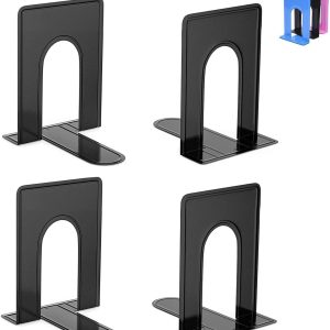 supplier direct optomni bookends, book end supports heavy duty metal bookend support, book ends supports for shelves decor home office school (2 pairs/4 pieces, black) wholesale prices