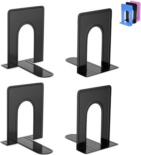 supplier direct optomni bookends, book end supports heavy duty metal bookend support, book ends supports for shelves decor home office school (2 pairs/4 pieces, black) wholesale prices