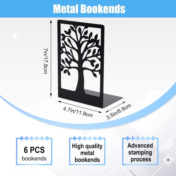 supplier direct eoout bookends, 3 pairs of book ends for shelves decorative, black metal bookend supports for heavy books, tree book holders for shelf decoration, book stoppers for home office school wholesale prices