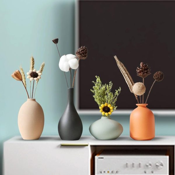 oem/odm services small ceramic vase set of 4 for modern home decor minimalist bohemian,round matte vases for dried flowers&pampas grass ceramic decoration for office,shelf,living room,bedroom,entryway decor affordable bulk deals