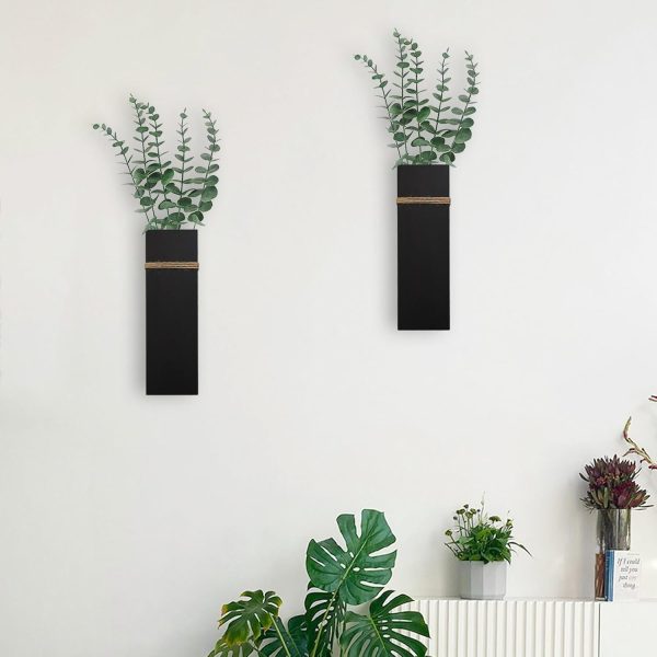 bulk purchase wall planters for indoor plants - 2 pack wood wall vases for dried flowers & artificial plants modern farmhouse wooden vase for living room bedroom kitchen wall decorations - black trade price