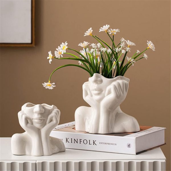 oem/odm services white ceramic face vase, female form head half body bust vases boho feminist minimalism decorative modern nordic style flower vase for home living room office book shelf decor (medium) affordable bulk deals
