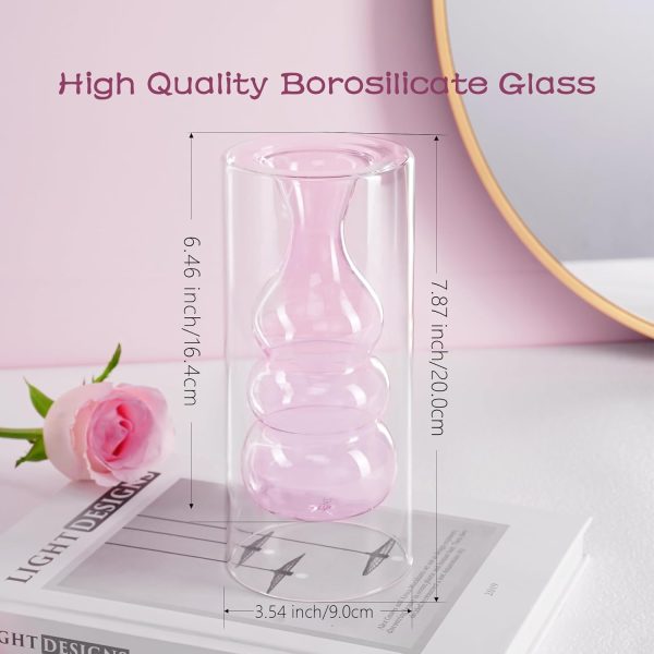 oem/odm services zens modern pink glass vase, hand blown hollowed out bubble decorative glass flower vases for wedding decor home small bouquet. affordable bulk deals