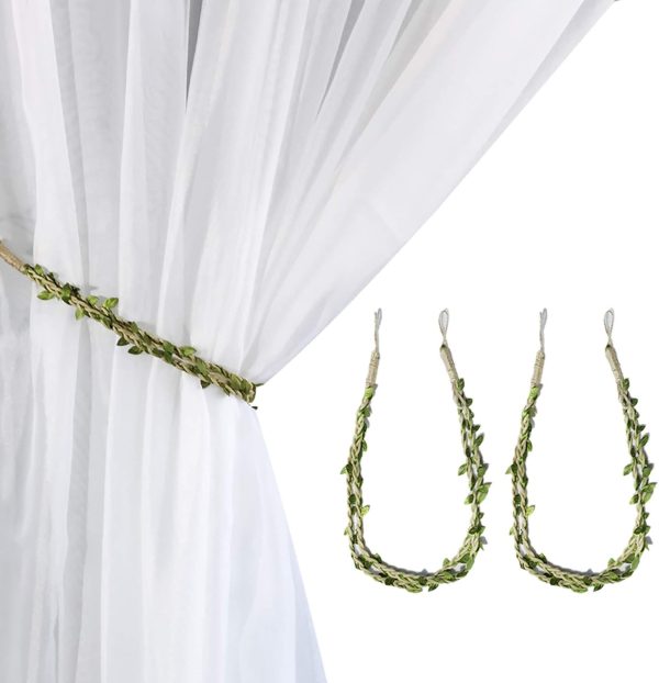bulk purchase valea home curtain tiebacks ropes natural burlap rope holdbacks with artificial vines fake foliage ivy leaf for rustic wedding party home decorative curtain holders, set of 2 factory discount