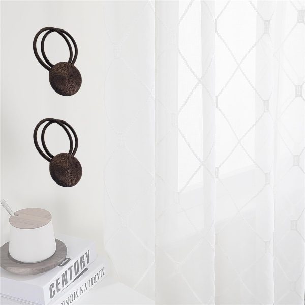 bulk purchase magnetic curtain tiebacks, brown curtain holders for drapes, stronge magnet drapery curtain ties set of 2, boho rope curtain holdbacks factory discount