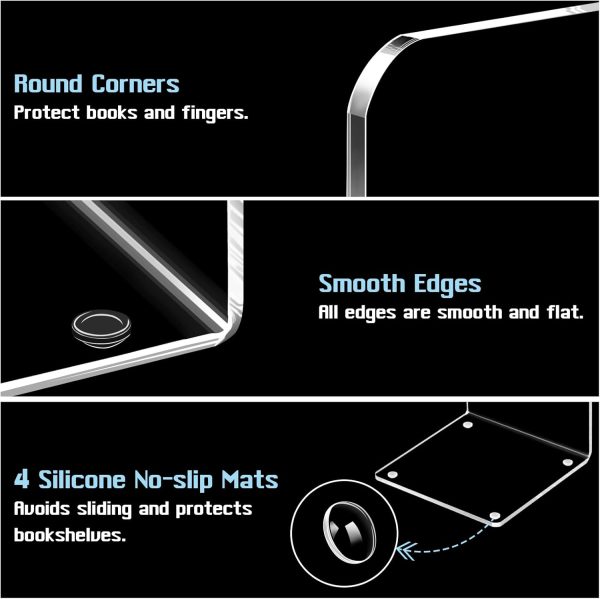 supplier direct happyhapi book ends, 8 pcs book ends acrylic bookends for shelves, clear book holder stand, non-skid decorative bookend, study book organizer for home library office, 5 x 5 x 7.3 inch wholesale prices