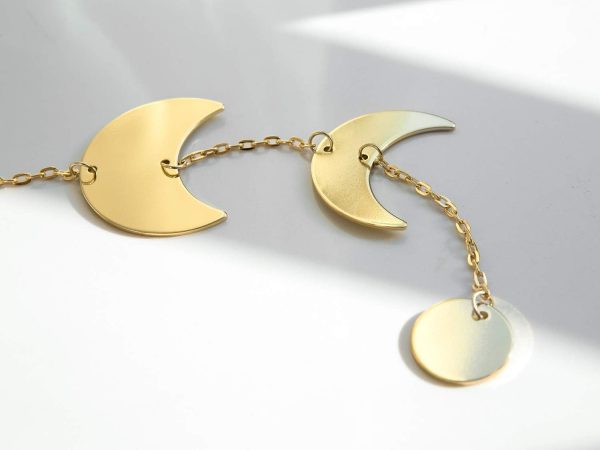 factory direct mkono moon phase wall hanging metal boho home decor vertical chic moon garland for dorm nursery bedroom living room apartment office, decorative wall art for girls mom, gold volume discount