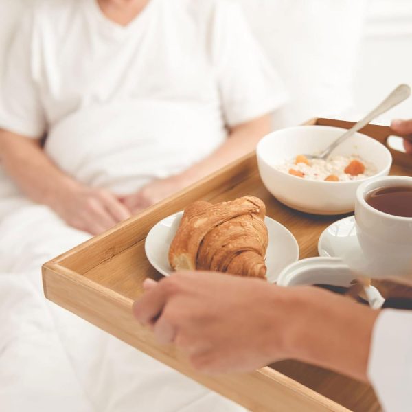 wholesale direct serving tray with handles, bamboo breakfast tray wooden trays decorative serving platter for eating, working, storing, used in bedroom, kitchen, living room, bathroom, hospital and outdoors bulk purchase at factory prices