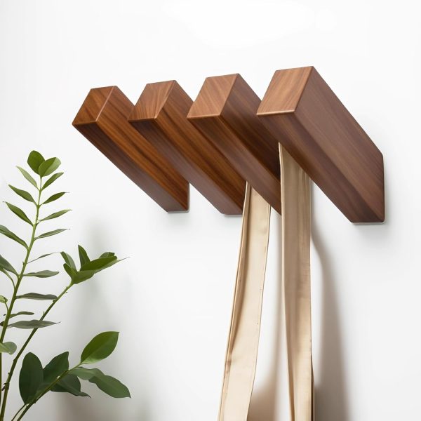 competitive pricing wood wall hooks, 4pack coat hooks wall mounted rustic wooden hooks natural robe hook hanging bathroom clothes hanger hat & bag decorative hooks heavy duty entryway wall hangers towel hooks(walnut) one-stop wholesale