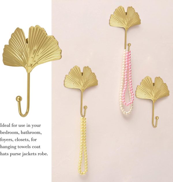 competitive pricing morobor decorative leaves iron hooks,4pcs ginkgo leaf shape wall mounted hooks modern key holder wall mounted gold single prong hat hanger home office nursery room decoration one-stop wholesale