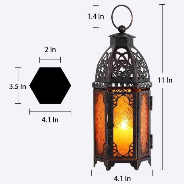 custom wholesale needomo moroccan lanterns decorative indoor & outdoor, hanging candle lantern, 11'' vintage candle holder, metal lanterns decorative, table, patio, porch, shelf, ramadan decorations (amber) oem/odm services