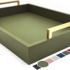 wholesale direct decorative coffee table tray - ottoman tray - breakfast, drinks, liquor serving platter - from farmhouse to modern - matte finish - champagne gold handles - loden green bulk purchase at factory prices