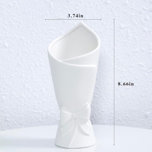 oem/odm services matte white bowknot ceramic vase, modern flower vases for home decor, pampas, living room, mantel, table decoration (model b) affordable bulk deals