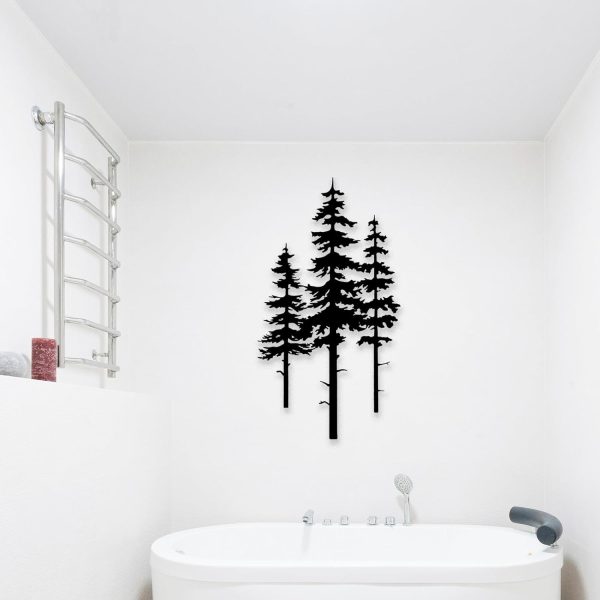 factory direct metal pine tree wall art decor, nature home decor, cedar tree metal sign, wall decorations for living room, nature forest metal decor, tree wall art, nature lover gift (black, small) volume discount