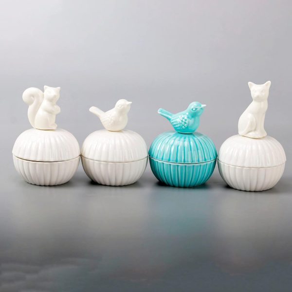 dropship from factory sevenbees blue ceramic jewelry box with bird statue, 2 drawers, ring holder, decorative animal statue, gifts for home decor, wedding, birthday, christmas mass production supply