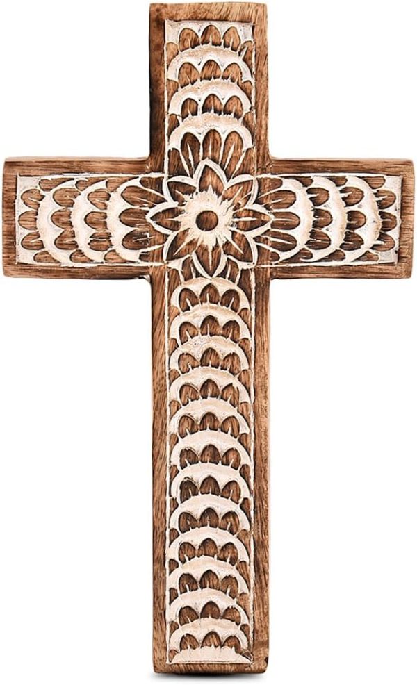 bulk purchase edhas mango wood white cross carved floral-design family cross decor,home decoration (10" x 6" x 0.5") trade price