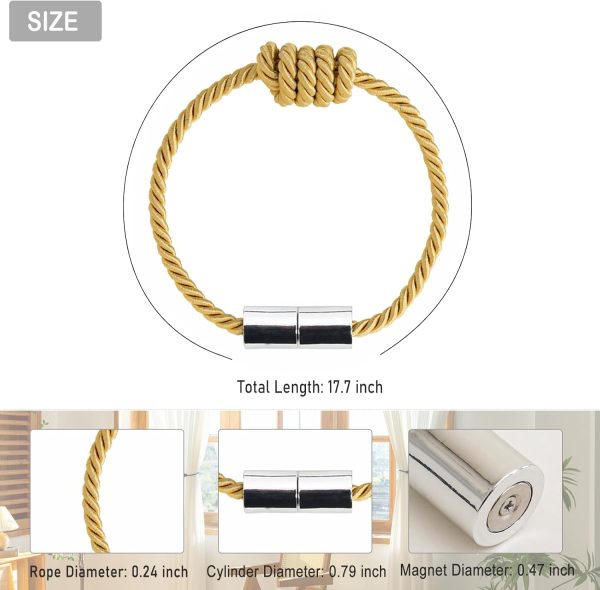 bulk purchase curtain tiebacks magnetic decorative curtain tie backs for curtains 2 pack rope curtain holders for drapes outdoor curtain holdbacks, gold factory discount
