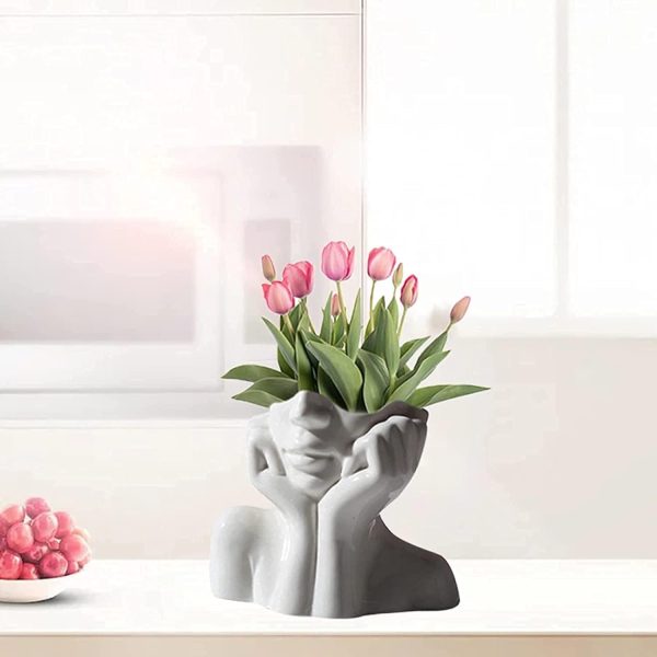 oem/odm services face vase,flower vase desk decor,ceramic body vase female form ideal shelf decor,modern farmhouse table decor,small cute vase bookshelf decor half face vase 5.5'' l x 4.8'' h affordable bulk deals