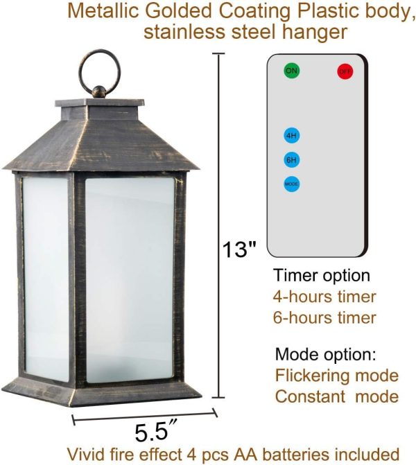 custom wholesale 13" vintage style lantern,flickering flame effect tabletop lantern(black,remote timer and batteries included)indoor/outdoor hanging lantern,decorative candle lantern zkee (set of 2) oem/odm services