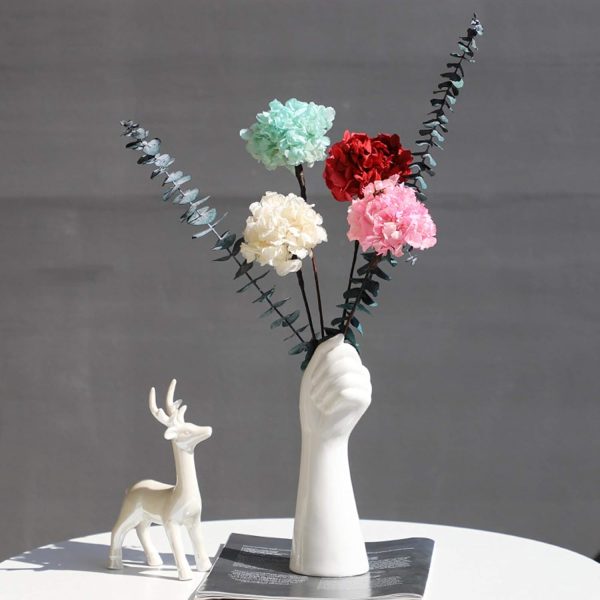 oem/odm services 9 inch modern art ceramic flower vase hand holding plants flower container, tabletop white arm vase for home office decoration affordable bulk deals