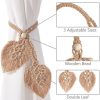 bulk purchase 2 pack boho curtain tiebacks,hand knitting cotton curtain holdbacks with adjustable natural wooden bead,double leaves farmhouse theme curtain tie backs, for indoor outdoor drapes decorative,(apricot) factory discount