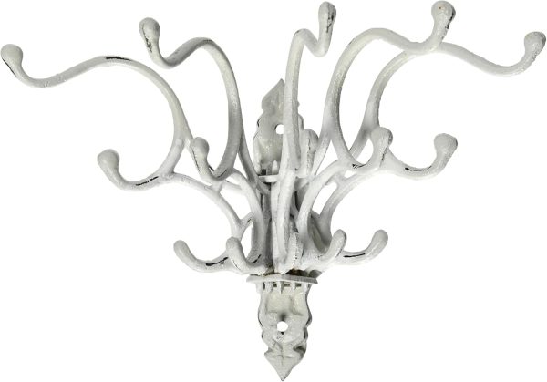 competitive pricing creative co-op antique decorative cast iron multi hook wall hanger with 15 hooks, distressed white one-stop wholesale