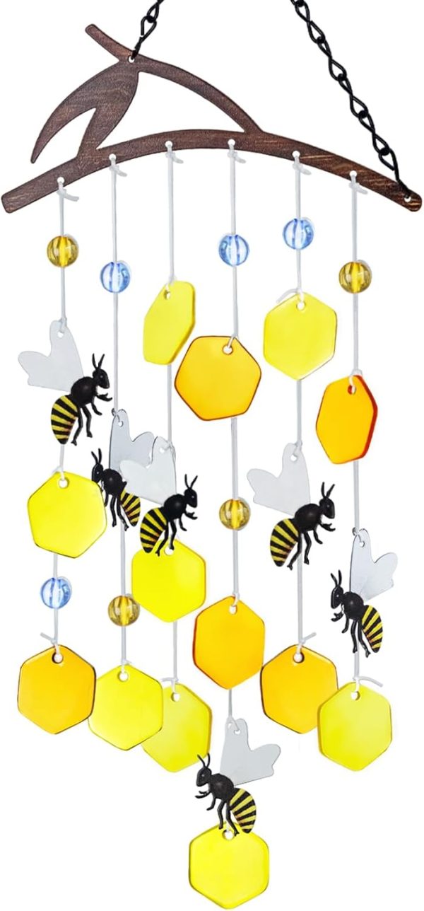 producer to buyer x-prek 23" bees wind chimes for outside, unique stained glass wind chimes garden decor, windchimes outdoors suncatcher gift for women, mom, grandma, unisex discounted pricing