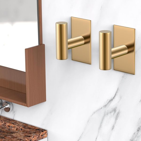 competitive pricing vaehold wall towel hooks, heavy duty sticky holder waterproof towel hooks for hanging coat, clothes, closet hook wall mount for kitchen (gold, adhesive 2 pack) one-stop wholesale