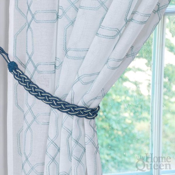 bulk purchase home queen hand braided curtain tie back, buckle holdback drapery curtain tiebacks, 2 rope belt curtain tie with 2 metal hooks, navy and silver factory discount